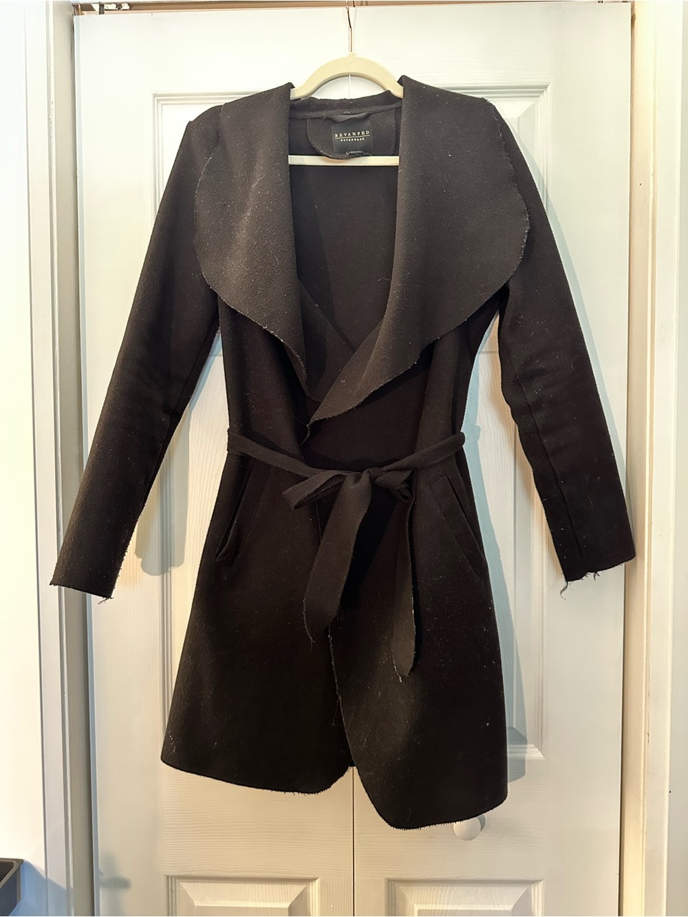 Revamped Black Draped Wrap Trench Coat